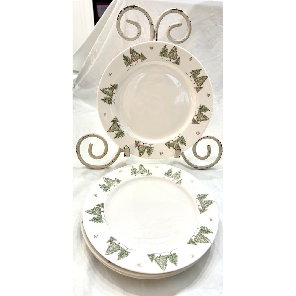 Grace China Pine Trees and Gold Snow 8" Salad Dessert Plates Set Of 4 HTF Classy